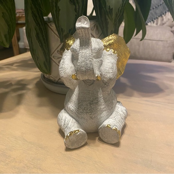 Cute Elephant 7 inch Decor Statue Gold/White/Gray - Picture 4 of 8